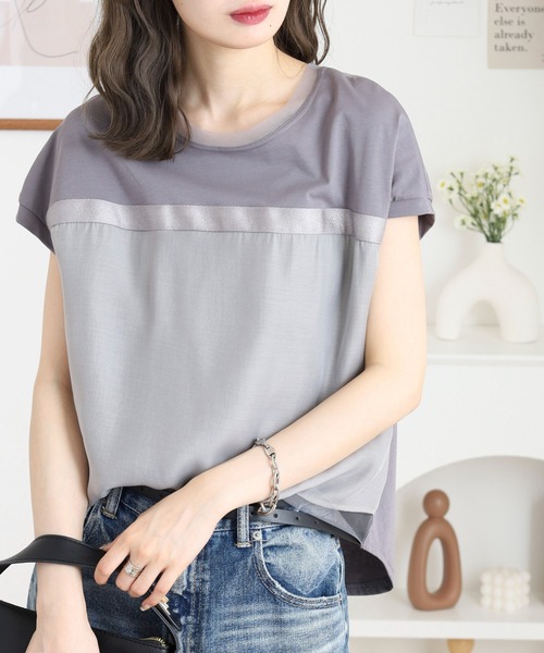 Anna Nicola(アンナニコラ)の「Anna Nicola ラメテープ切り替えカットソー(Tシャツ/カットソー・レディース・グレー/ブラック・38)」の2枚目の写真