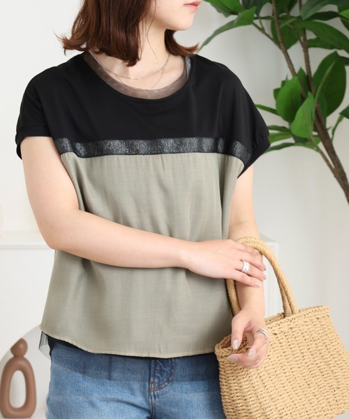 Anna Nicola(アンナニコラ)の「Anna Nicola ラメテープ切り替えカットソー(Tシャツ/カットソー・レディース・グレー/ブラック・38)」の6枚目の写真