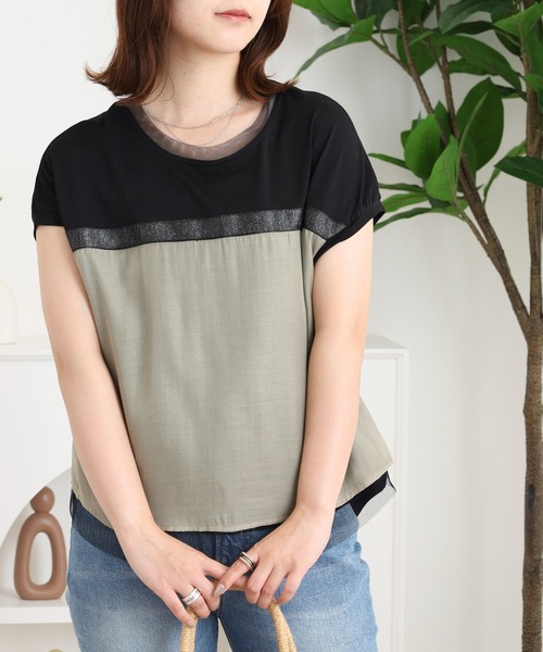 Anna Nicola(アンナニコラ)の「Anna Nicola ラメテープ切り替えカットソー(Tシャツ/カットソー・レディース・グレー/ブラック・38)」の9枚目の写真