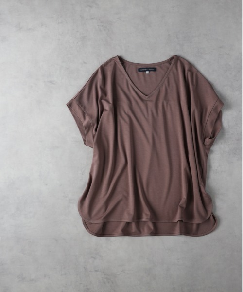 Right-on（ライトオン）の「HONEYSUCKLE ROSE(ハニーサックルローズ)【レディース】接触冷感ドルマンＶネックTシャツ（Tシャツ/カットソー・レディース・ライトベージュ/ブラック/ベージュ・M/L）」の3枚目の写真