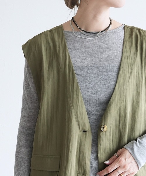 reca（レカ）の「ヴィンテージVネックロングベスト（ベスト・レディース・チャコールグレー/カーキ・FREE）」の3枚目の写真