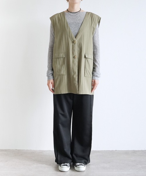 reca（レカ）の「ヴィンテージVネックロングベスト（ベスト・レディース・チャコールグレー/カーキ・FREE）」の7枚目の写真