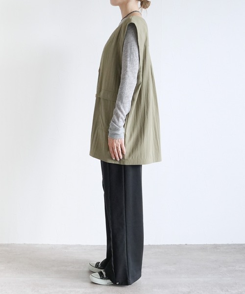 reca（レカ）の「ヴィンテージVネックロングベスト（ベスト・レディース・チャコールグレー/カーキ・FREE）」の8枚目の写真