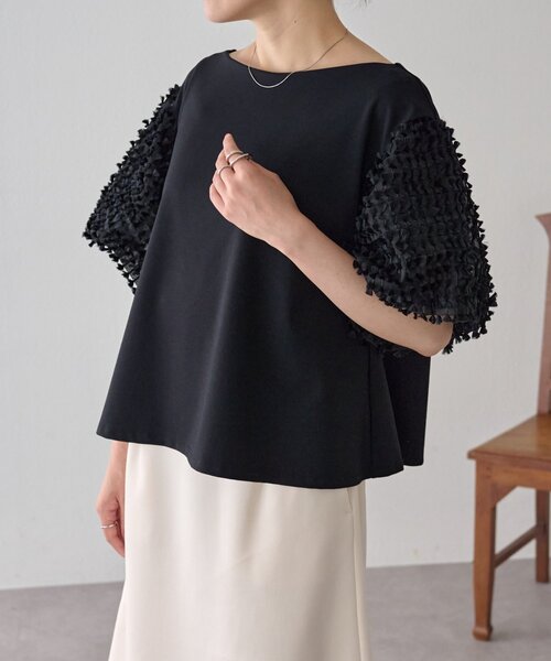 LIVETART（リヴェタート）の「フェザージャガード袖プルオーバー（Tシャツ/カットソー・レディース・アイボリー/ブラック・FREE）」の14枚目の写真