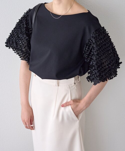 LIVETART（リヴェタート）の「フェザージャガード袖プルオーバー（Tシャツ/カットソー・レディース・アイボリー/ブラック・FREE）」の11枚目の写真