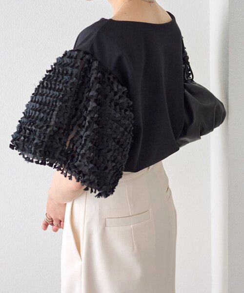 LIVETART（リヴェタート）の「フェザージャガード袖プルオーバー（Tシャツ/カットソー・レディース・アイボリー/ブラック・FREE）」の13枚目の写真