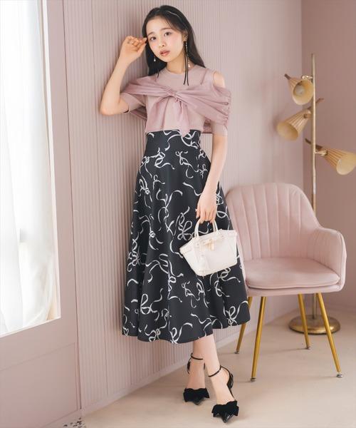 WILLSELECTION（ウィルセレクション）の「リボンプリントフレアスカート（スカート・レディース・ピンク/ブラック/オフホワイト・SMALL/MEDIUM）」の12枚目の写真