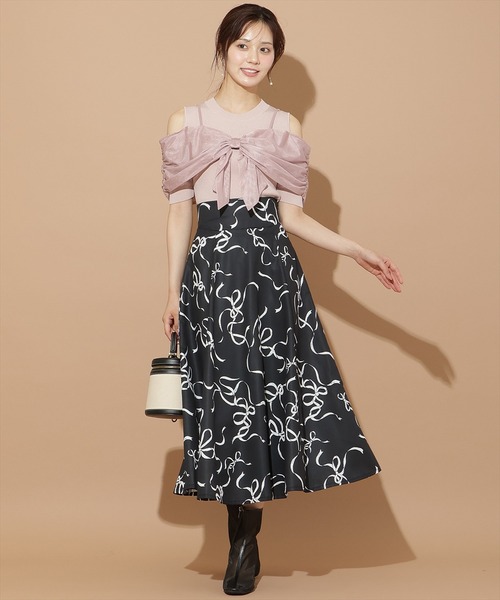WILLSELECTION（ウィルセレクション）の「リボンプリントフレアスカート（スカート・レディース・ピンク/ブラック/オフホワイト・SMALL/MEDIUM）」の14枚目の写真