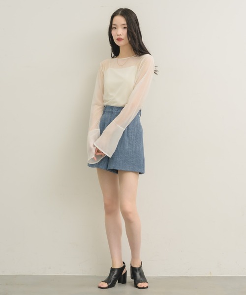 ドッキングデザインでこなれ感】フレアスリーブ切り替えドッキング