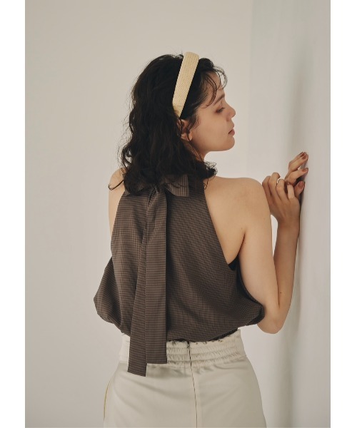 NOTREemor(ノートルエモア)の「back ribbon check short top(Tシャツ/カットソー・レディース・ブルー/ブラック・FREE)」の4枚目の写真