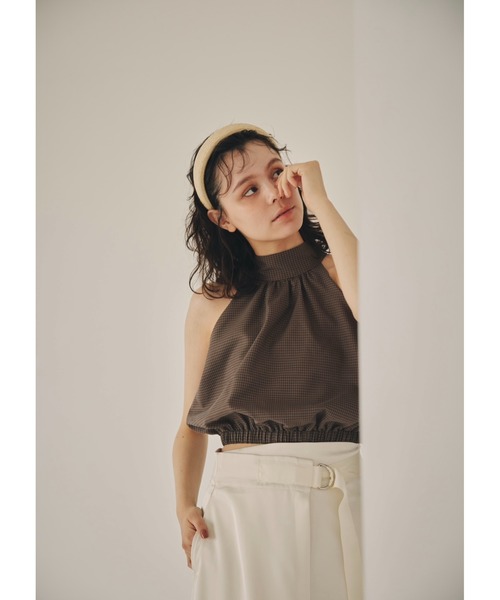 NOTREemor(ノートルエモア)の「back ribbon check short top(Tシャツ/カットソー・レディース・ブルー/ブラック・FREE)」の7枚目の写真