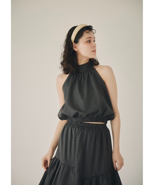 NOTREemor(ノートルエモア)の「back ribbon check short top(Tシャツ/カットソー・レディース・ブルー/ブラック・FREE)」の10枚目の写真