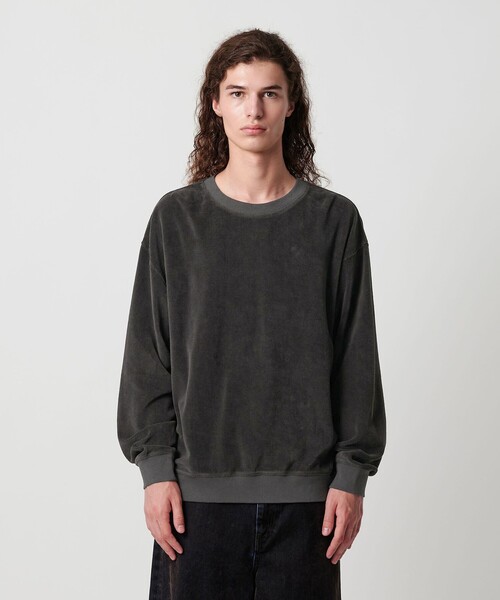 MONKEY TIME(モンキータイム)の「オゾンウォッシュ ベロア バックジップ クルーネック(スウェット・メンズ・ダークグレー/パープル・S/M/L/XL)」の3枚目の写真