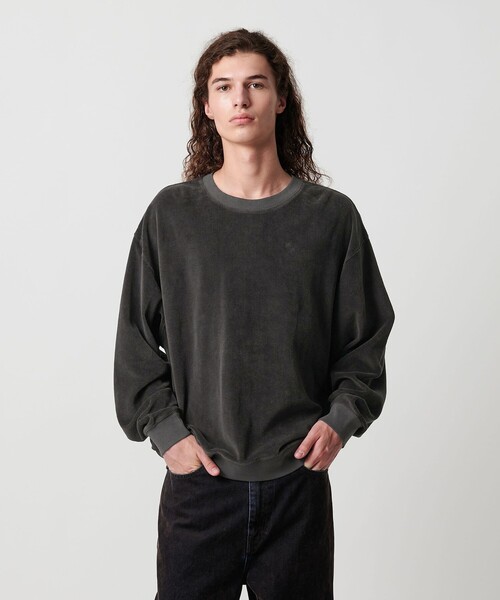 MONKEY TIME(モンキータイム)の「オゾンウォッシュ ベロア バックジップ クルーネック(スウェット・メンズ・ダークグレー/パープル・S/M/L/XL)」の4枚目の写真