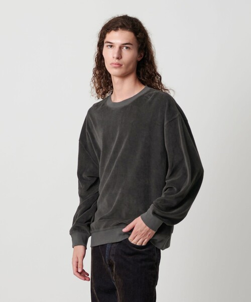 MONKEY TIME(モンキータイム)の「オゾンウォッシュ ベロア バックジップ クルーネック(スウェット・メンズ・ダークグレー/パープル・S/M/L/XL)」の5枚目の写真