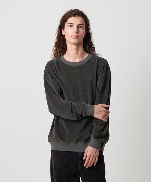 MONKEY TIME(モンキータイム)の「オゾンウォッシュ ベロア バックジップ クルーネック(スウェット・メンズ・ダークグレー/パープル・S/M/L/XL)」の6枚目の写真