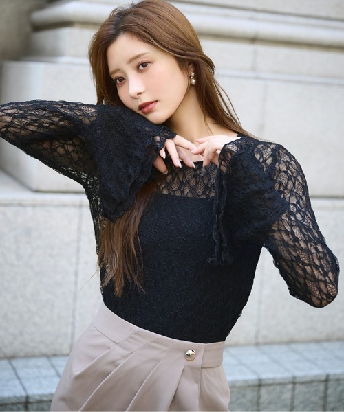 PROPORTION BODY DRESSING（プロポーションボディドレッシング）の「＜ハンドウォッシャブル＞レースフレアスリーブ / 1215260901（Tシャツ/カットソー・レディース・ブラック/ホワイト系その他・FREE）」の2枚目の写真