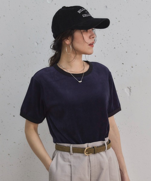 Doux archives(ドゥアルシーヴ)の「ベロアリンガーTee(Tシャツ/カットソー・レディース・アイボリー/チャコールグレー/ネイビー・38)」の1枚目の写真