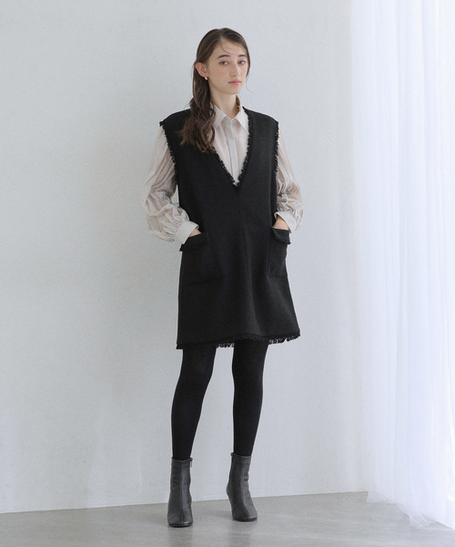 La TOTALITE(ラトータリテ)の「【洗える】ツイードミニジャンスカ(ワンピース・レディース・チャコールグレー/ブラック・38/36)」の3枚目の写真