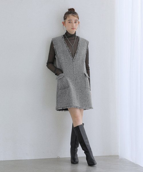 La TOTALITE(ラトータリテ)の「【洗える】ツイードミニジャンスカ(ワンピース・レディース・チャコールグレー/ブラック・38/36)」の15枚目の写真