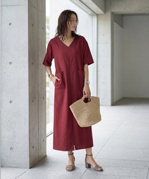 STYLE DELI（スタイルデリ）の「ファスナースリット麻混Vネックワンピース（ワンピース）」