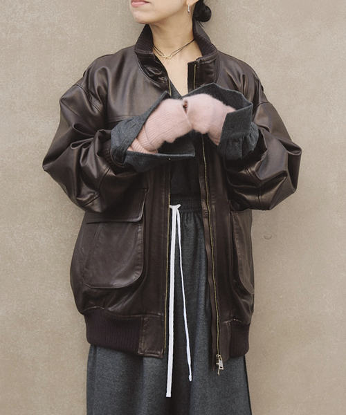 IENA LA BOUCLE レザースタンドネックブルゾン（ライダースジャケット