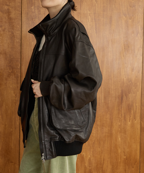 IENA LA BOUCLE レザースタンドネックブルゾン（ライダースジャケット