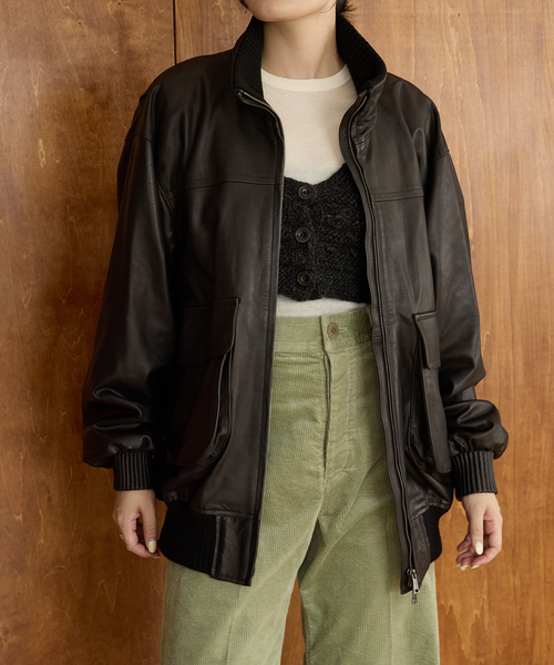 IENA LA BOUCLE レザースタンドネックブルゾン（ライダースジャケット