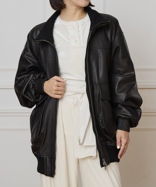 IENA LA BOUCLE(イエナラブークル)の「IENA LA BOUCLE レザースタンドネックブルゾン(ライダースジャケット・レディース・ブラック/ブラウン・FREE)」の15枚目の写真