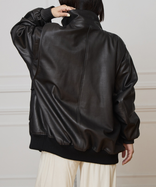 IENA LA BOUCLE レザースタンドネックブルゾン（ライダースジャケット