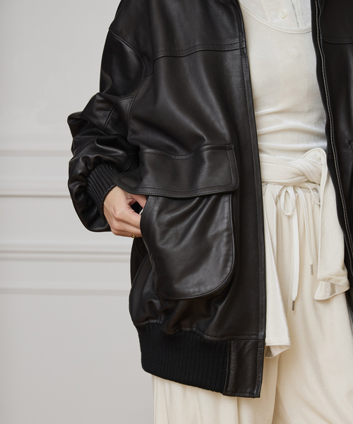 IENA LA BOUCLE レザースタンドネックブルゾン（ライダースジャケット