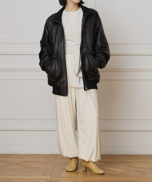 IENA LA BOUCLE レザースタンドネックブルゾン（ライダースジャケット