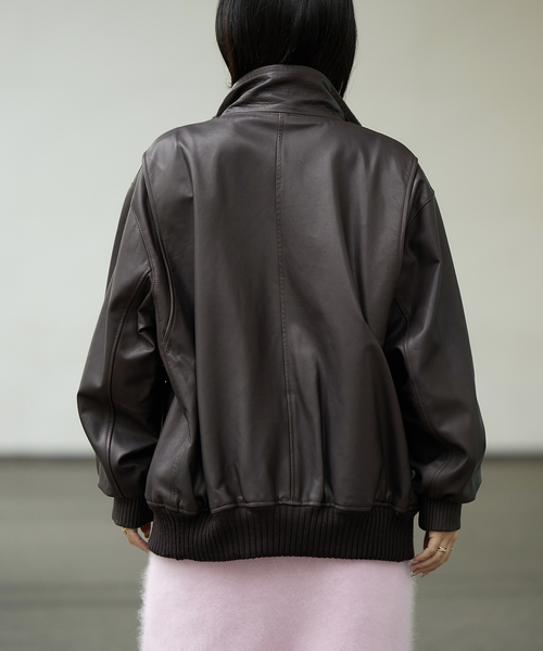 IENA LA BOUCLE レザースタンドネックブルゾン（ライダースジャケット