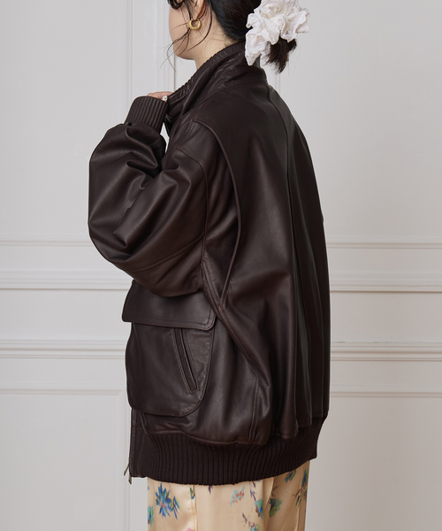 IENA LA BOUCLE レザースタンドネックブルゾン（ライダースジャケット