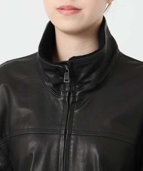 IENA LA BOUCLE レザースタンドネックブルゾン（ライダースジャケット