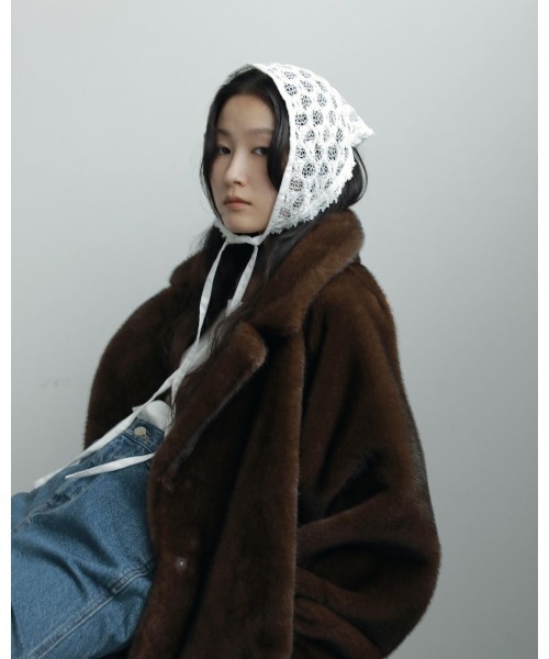 anuke(アンヌーク)の「Lace Babushka(バンダナ/スカーフ・レディース・ホワイト/ブラック・FREE)」の8枚目の写真