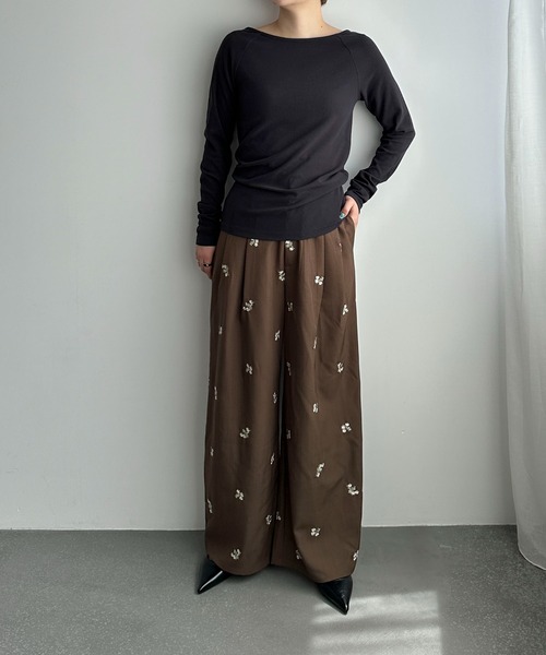 PILIT（ピリット）の「【セットアップ可】刺繍ワイドパンツ（その他パンツ・レディース・グレー/ブラック/ブラウン・MEDIUM/SMALL）」の9枚目の写真