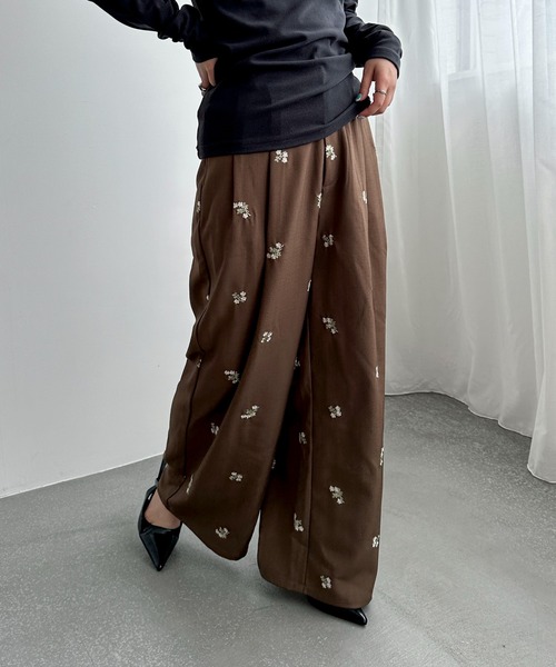 PILIT（ピリット）の「【セットアップ可】刺繍ワイドパンツ（その他パンツ・レディース・グレー/ブラック/ブラウン・MEDIUM/SMALL）」の12枚目の写真