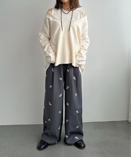 PILIT（ピリット）の「【セットアップ可】刺繍ワイドパンツ（その他パンツ・レディース・グレー/ブラック/ブラウン・MEDIUM/SMALL）」の21枚目の写真