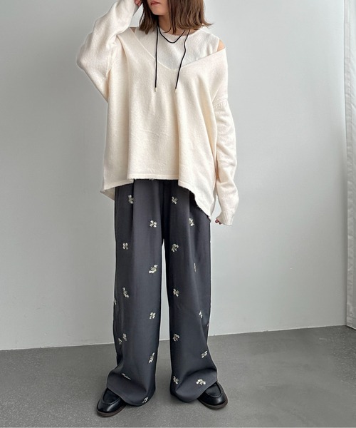 PILIT（ピリット）の「【セットアップ可】刺繍ワイドパンツ（その他パンツ・レディース・グレー/ブラック/ブラウン・MEDIUM/SMALL）」の22枚目の写真