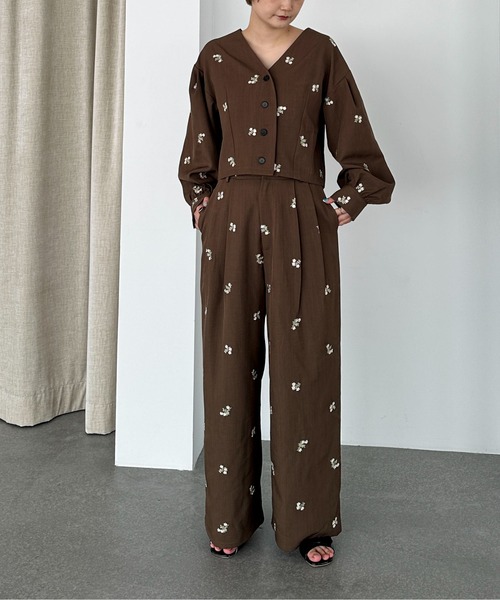 PILIT（ピリット）の「【セットアップ可】刺繍ワイドパンツ（その他パンツ・レディース・グレー/ブラック/ブラウン・MEDIUM/SMALL）」の5枚目の写真