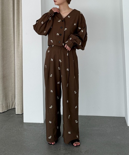 PILIT（ピリット）の「【セットアップ可】刺繍ワイドパンツ（その他パンツ・レディース・グレー/ブラック/ブラウン・MEDIUM/SMALL）」の4枚目の写真