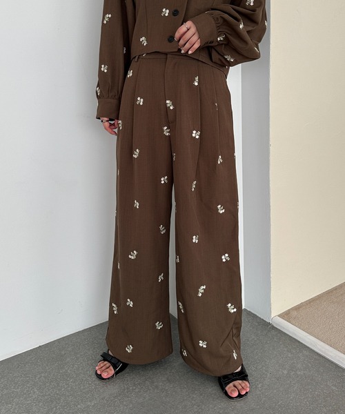 PILIT（ピリット）の「【セットアップ可】刺繍ワイドパンツ（その他パンツ・レディース・グレー/ブラック/ブラウン・MEDIUM/SMALL）」の6枚目の写真