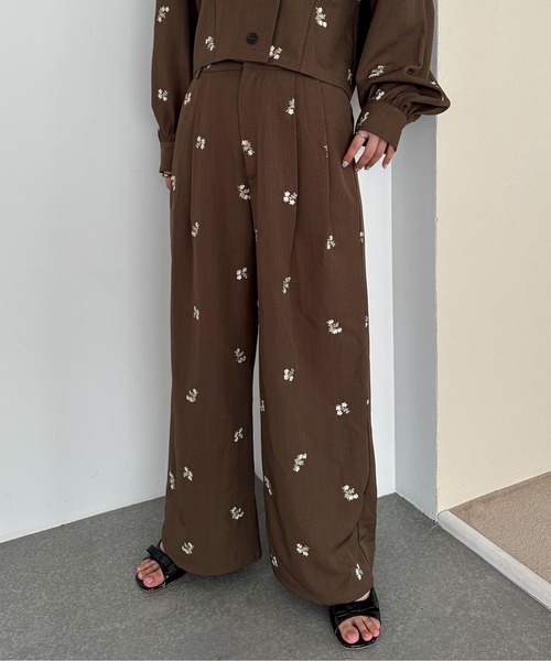 PILIT（ピリット）の「【セットアップ可】刺繍ワイドパンツ（その他パンツ・レディース・グレー/ブラック/ブラウン・MEDIUM/SMALL）」の7枚目の写真