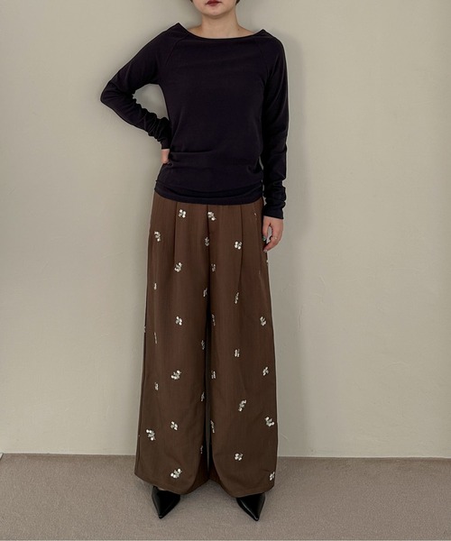 PILIT（ピリット）の「【セットアップ可】刺繍ワイドパンツ（その他パンツ・レディース・グレー/ブラック/ブラウン・MEDIUM/SMALL）」の10枚目の写真