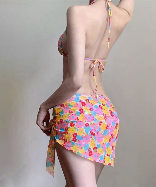 花柄 ビキニ 4点セット セパレート水着（水着）｜Miniministore