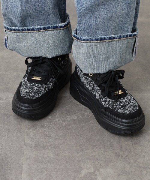 kitson(キットソン)の「KITSON キットソン 厚底 ウェッジソール 軽量 レースアップ ローカットツイードスニーカー(スニーカー・レディース・ブラック/ネイビー・24.5cm/24cm/23.5cm/23cm)」の8枚目の写真