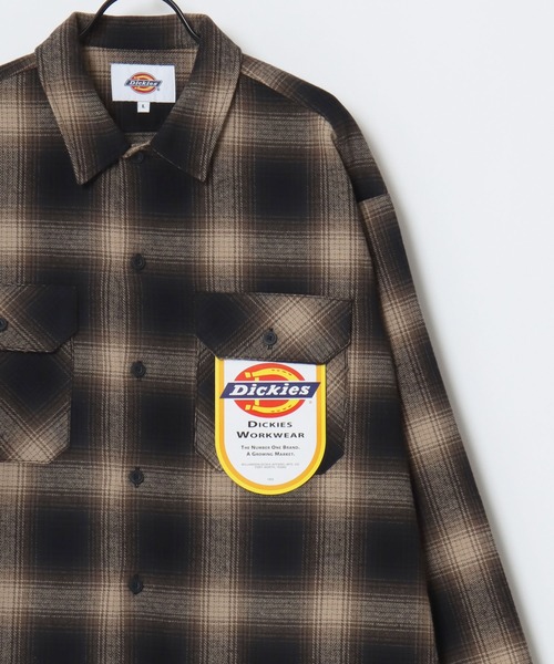 Dickies（ディッキーズ）の「Dickies/ディッキーズ Check Work Shirt/オーバーサイズ ピーチツイル チェック ワークシャツ/フランネルチェックシャツ/オンブレチェックシャツ/レディース メンズ（シャツ/ブラウス・メンズ・チャコール/ブラック/ブラウン・XL/M/L）」の3枚目の写真