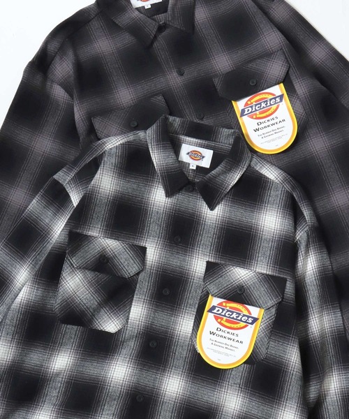 Dickies（ディッキーズ）の「Dickies/ディッキーズ Check Work Shirt/オーバーサイズ ピーチツイル チェック ワークシャツ/フランネルチェックシャツ/オンブレチェックシャツ/レディース メンズ（シャツ/ブラウス・メンズ・チャコール/ブラック/ブラウン・XL/M/L）」の6枚目の写真