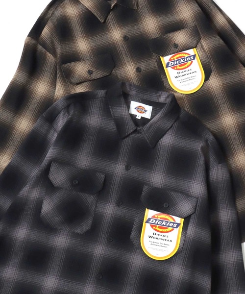 Dickies（ディッキーズ）の「Dickies/ディッキーズ Check Work Shirt/オーバーサイズ ピーチツイル チェック ワークシャツ/フランネルチェックシャツ/オンブレチェックシャツ/レディース メンズ（シャツ/ブラウス・メンズ・チャコール/ブラック/ブラウン・XL/M/L）」の11枚目の写真